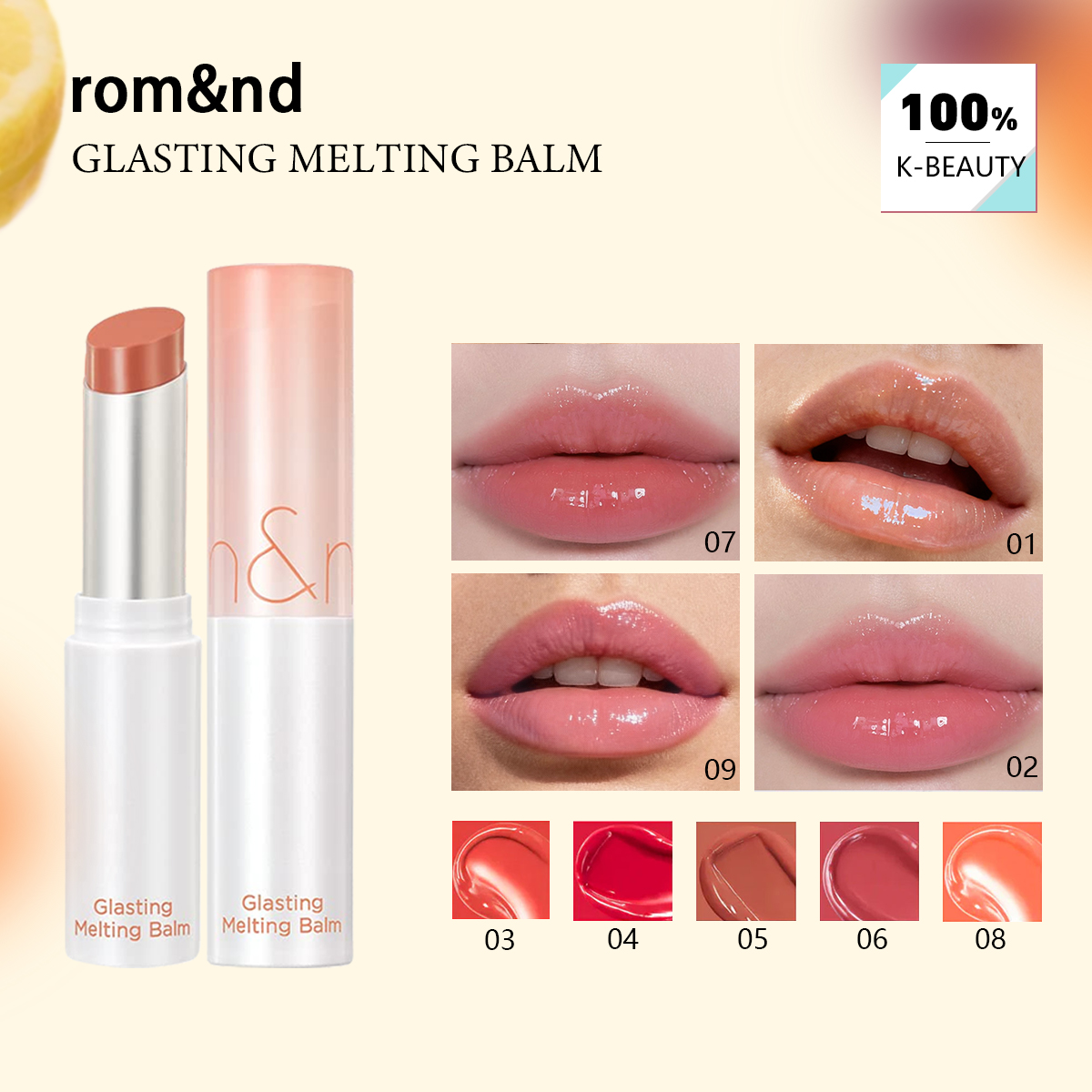 Lip Tint Korean - روم آند جلاستينج ميلتينج بالم (01-09)،