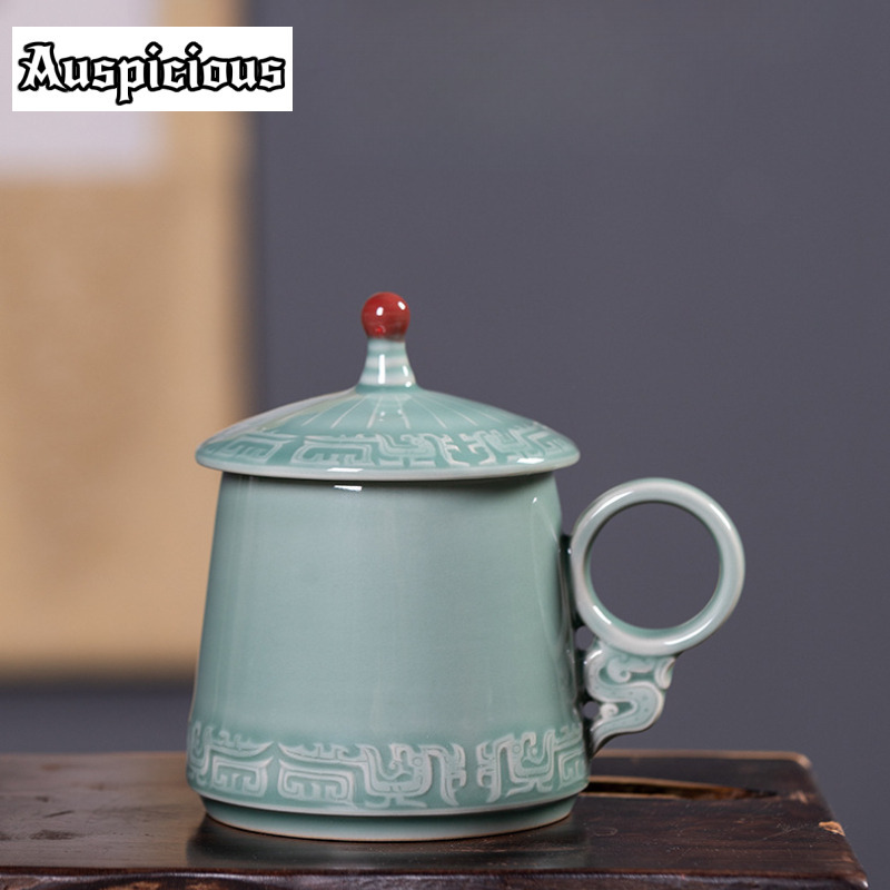 Celadon Ceramic Cup - 395 مللي Longquan Celadon البرونزية نمط